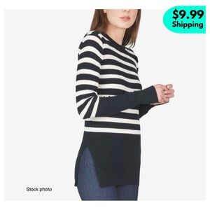 EVERLANE Breton Ribbed Navy & White Striped Sweater, Medium